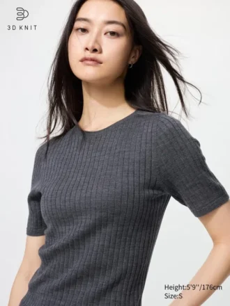 3D Knit merinotrui voor dames | Halflange mouwen