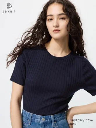 3D Knit merinotrui voor dames | Halflange mouwen