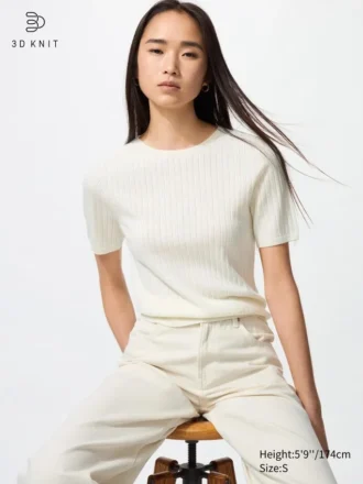3D Knit merinotrui voor dames | Halflange mouwen