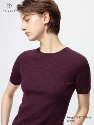 3D Knit merinotrui voor dames | Halflange mouwen