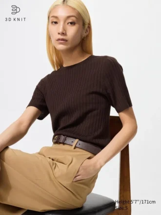 3D Knit merinotrui voor dames | Halflange mouwen