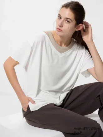 AIRism Relaxed T-shirt met V-hals voor dames | 2-way
