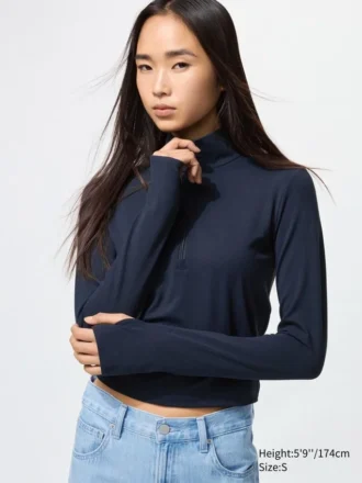 AIRism Soft T-shirt met halve rits voor dames
