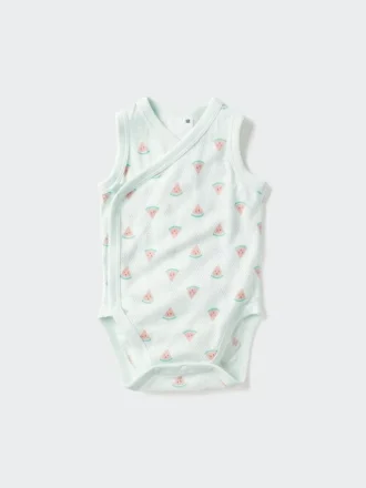 Baby Baby katoenen mesh mouwloze Body’s | Open voorkant | Bedrukt