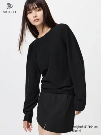 Dames 3D Knit katoenen trui met volumineuze mouwen