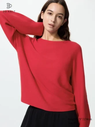 Dames 3D Knit katoenen trui met volumineuze mouwen