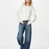 Dames 3D Knit katoenen trui met volumineuze mouwen