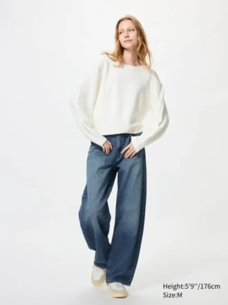 Dames 3D Knit katoenen trui met volumineuze mouwen