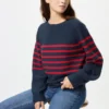Dames 3D Knit katoenen trui met volumineuze mouwen | Gestreepte