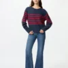 Dames 3D Knit katoenen trui met volumineuze mouwen | Gestreepte