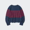 Dames 3D Knit katoenen trui met volumineuze mouwen | Gestreepte