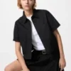 Dames denim boxy overhemd | Halflange mouwen