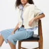 Dames denim boxy overhemd | Halflange mouwen