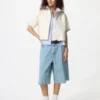 Dames denim boxy overhemd | Halflange mouwen