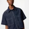 Dames denim boxy overhemd | Halflange mouwen