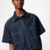 Dames denim boxy overhemd | Halflange mouwen