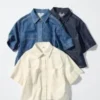 Dames denim boxy overhemd | Halflange mouwen