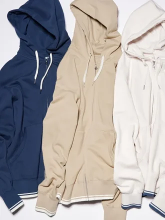 Dames-Hoodie met capuchon en doorlopende rits (gestreept)