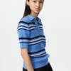 Dames katoenen Pointelle Skipper-polotrui | Gestreepte