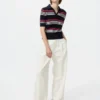Dames katoenen Pointelle Skipper-polotrui | Gestreepte