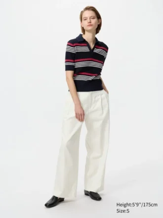 Dames katoenen Pointelle Skipper-polotrui | Gestreepte
