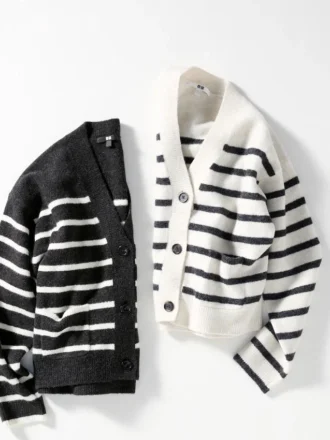 Dames kort vestje van Souffle Yarn | Gestreepte | V-hals