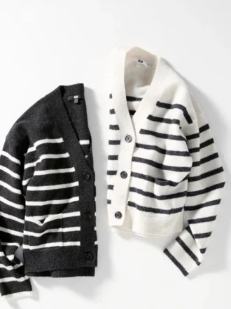 Dames kort vestje van Souffle Yarn | Gestreepte | V-hals