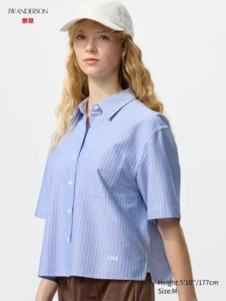 Dames Oxford Boxy overhemd met korte mouwen | Gestreepte