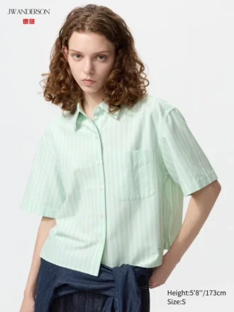 Dames Oxford Boxy overhemd met korte mouwen | Gestreepte