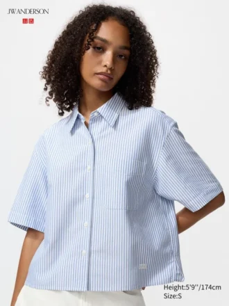 Dames Oxford Boxy overhemd met korte mouwen | Gestreepte