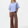 Dames Oxford Boxy overhemd met korte mouwen | Gestreepte
