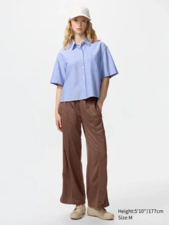 Dames Oxford Boxy overhemd met korte mouwen | Gestreepte