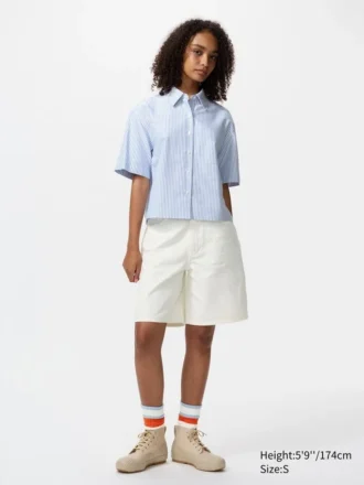 Dames Oxford Boxy overhemd met korte mouwen | Gestreepte