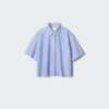 Dames Oxford Boxy overhemd met korte mouwen | Gestreepte