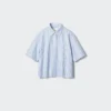 Dames Oxford Boxy overhemd met korte mouwen | Gestreepte