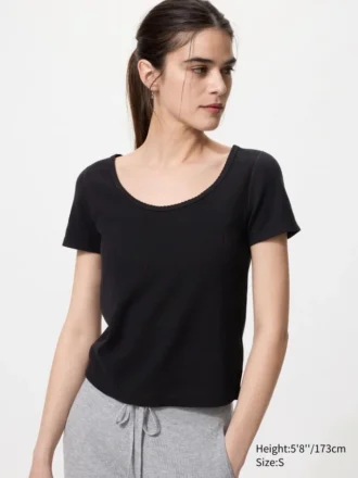 Dames Pointelle Mini-T-shirt met ronde hals