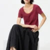 Dames Pointelle Mini-T-shirt met ronde hals