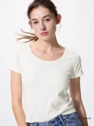 Dames Pointelle Mini-T-shirt met ronde hals