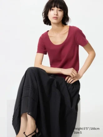 Dames Pointelle Mini-T-shirt met ronde hals