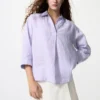Dames Premium Linen shirt met skipperkraag en 3/4 mouwen | Gestreepte