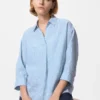 Dames Premium Linen shirt met skipperkraag en 3/4 mouwen | Gestreepte