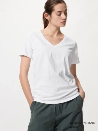 Dames-T-shirt met V-hals van slubkatoen