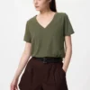 Dames-T-shirt met V-hals van slubkatoen
