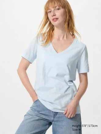 Dames-T-shirt met V-hals van slubkatoen