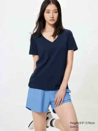Dames-T-shirt met V-hals van slubkatoen