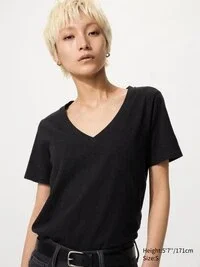 Dames-T-shirt met V-hals van slubkatoen