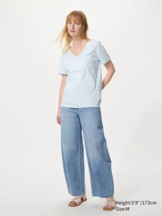 Dames-T-shirt met V-hals van slubkatoen