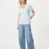 Dames-T-shirt met V-hals van slubkatoen