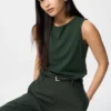 Dames T-shirt van crêpe jersey met boothals en zonder mouwen