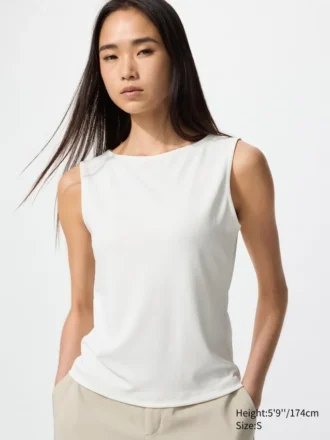 Dames T-shirt van crêpe jersey met boothals en zonder mouwen